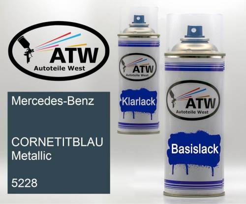 Mercedes-Benz,  CORNETITBLAU Metallic, 5228: 400ml Sprühdose + 400ml Klarlack - Set, von ATW Autoteile West.